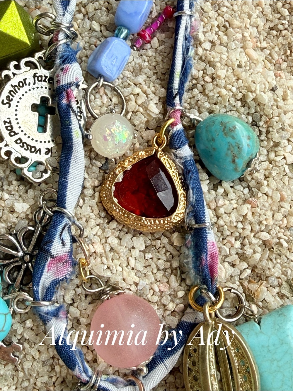 Charms multi layered statement bandanna necklace with turquoise - Picture 5 of 8